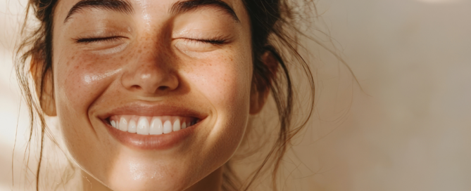 Ragazza sorridente con la pelle perfetta, immagine dedicata alla cura della pelle post vacanze