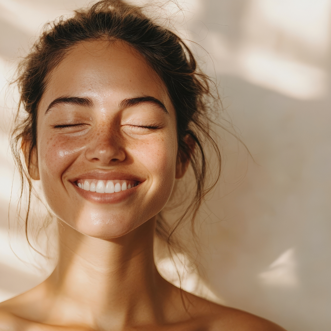 Ragazza sorridente con la pelle perfetta, immagine dedicata alla cura della pelle post vacanze